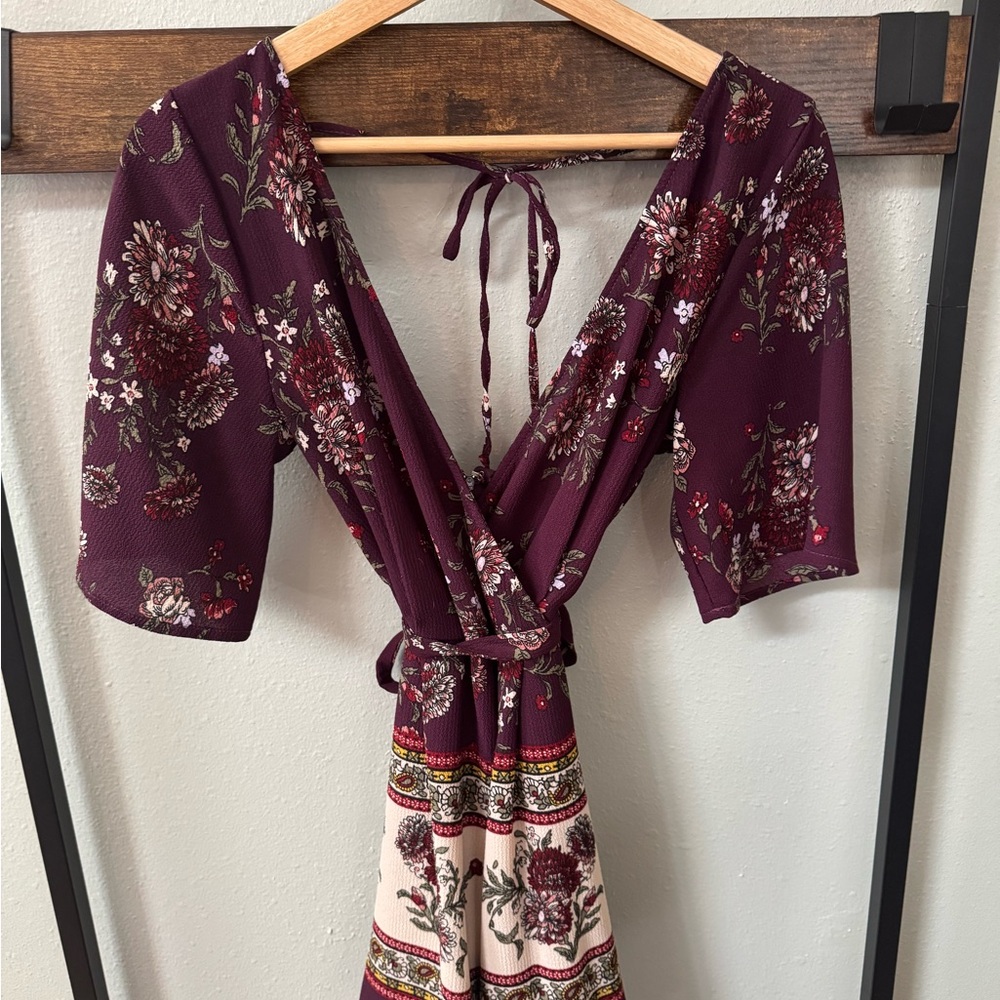 Floral & Burgundy Romper